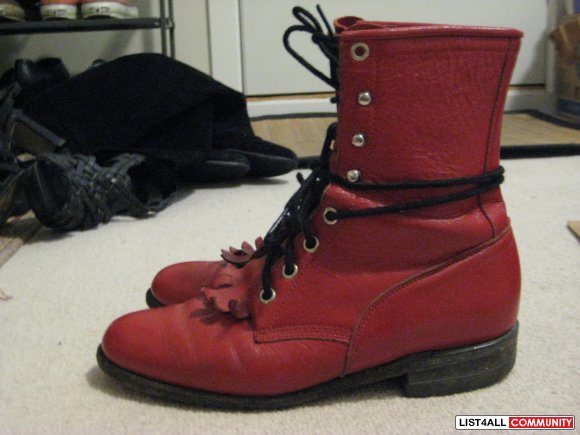 cheap red combat boots